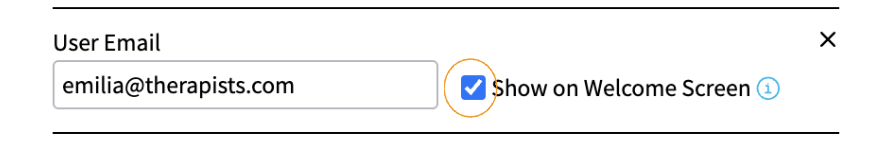 An email address next to a checkbox that is checked. The checkbox says "Show on welcome screen."